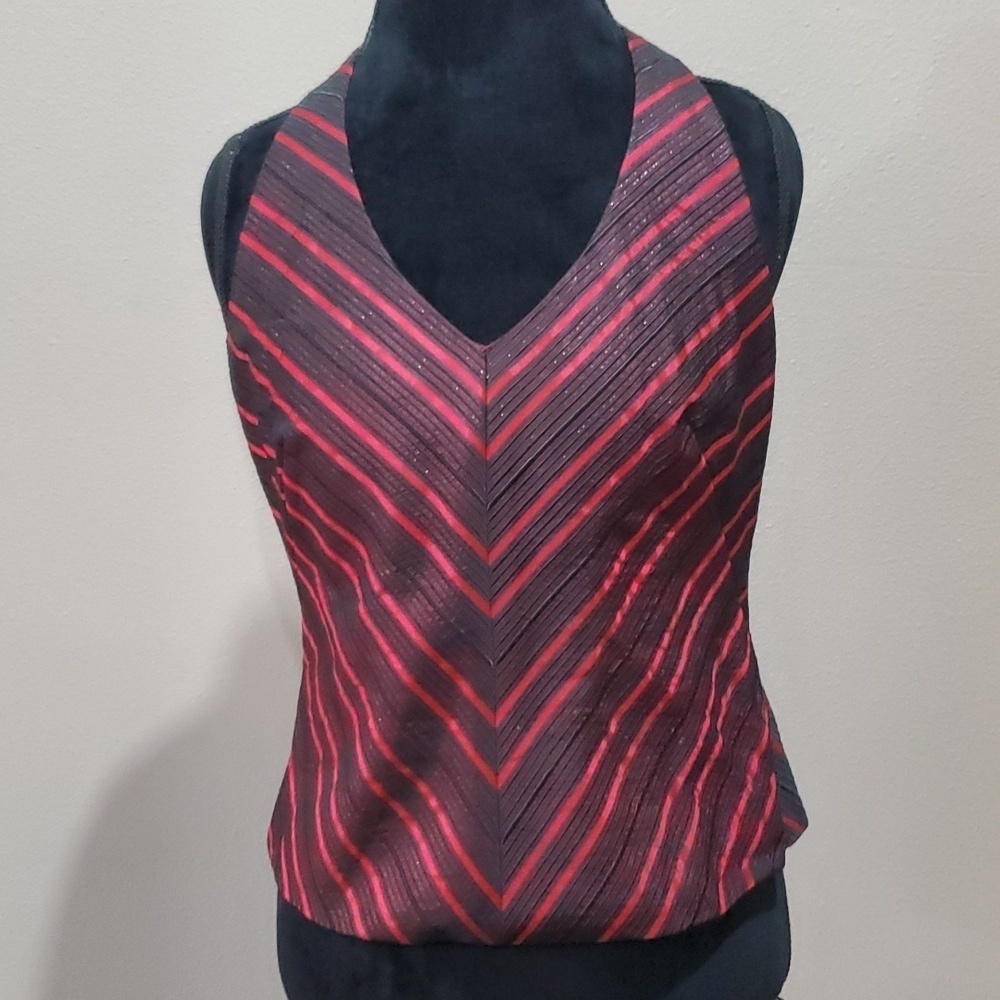 Michaelangelo red black open back formal halter top